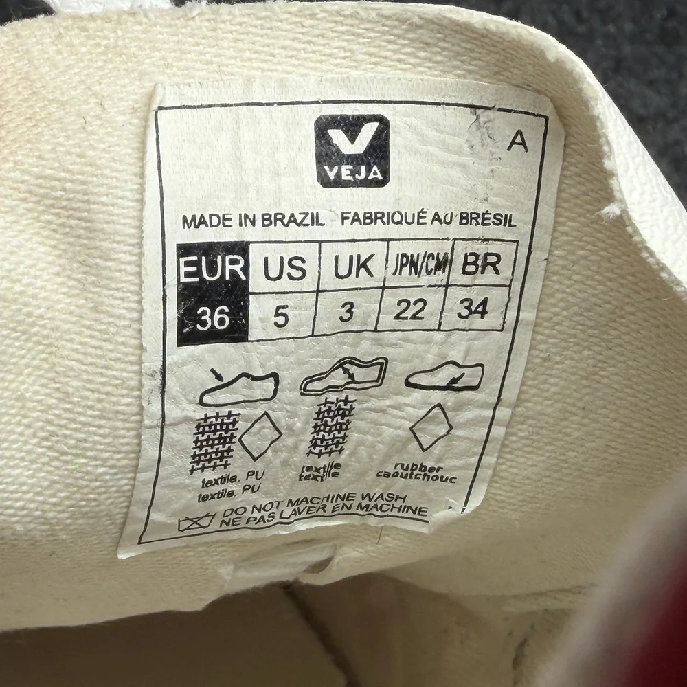 Veja V-10 Sneakers Womens 5 White Maroon Leather Low Lace Retro Athletic Sneaker